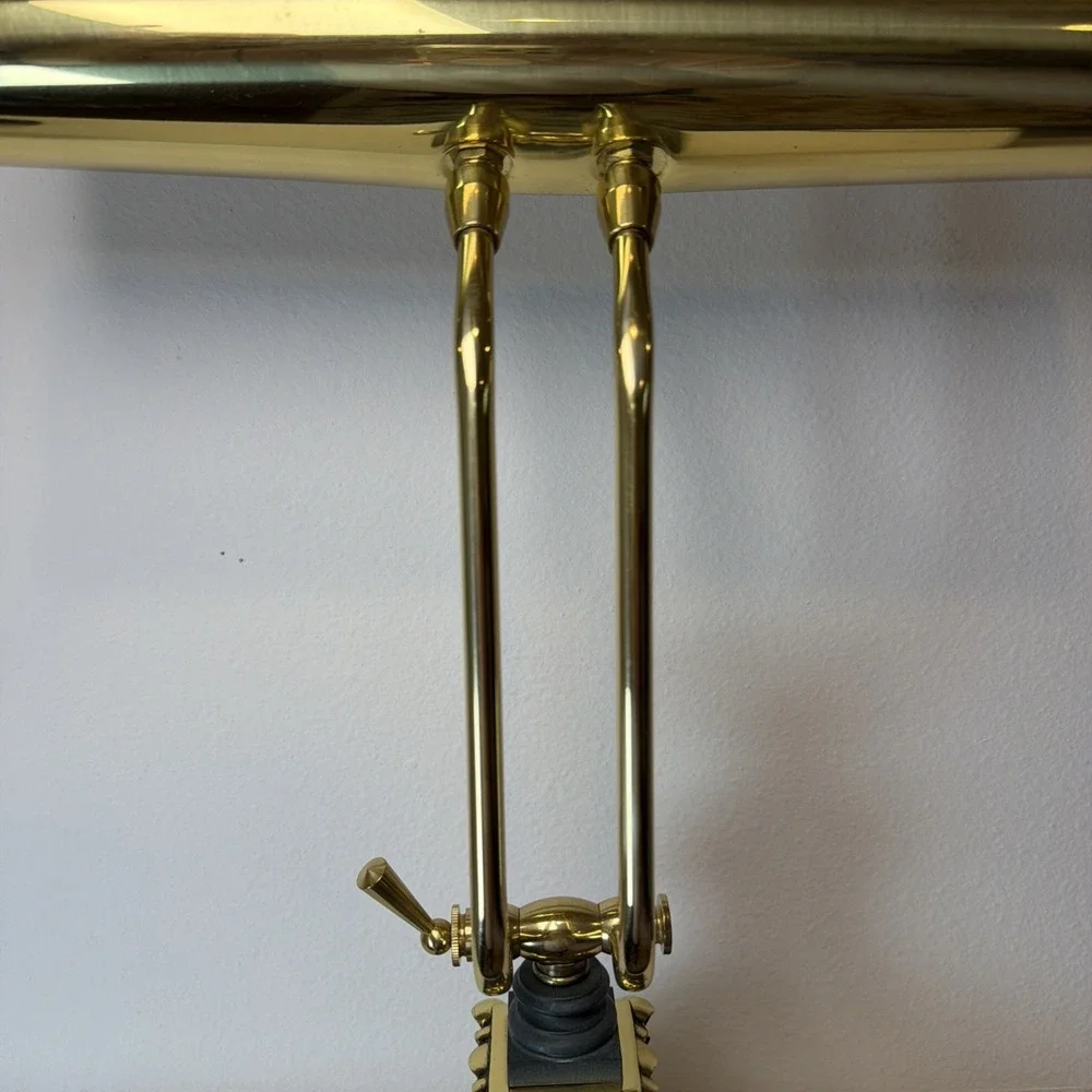 House of Troy Desk Piano Ornate Brass Lamp Heavy Green Base Rare 14